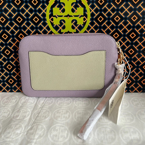 Tory Burch Perry Bombe Colorblock Wristlet Bag Thistle Mix Gold - Picture 6 of 7
